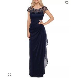 XSCAPE Cora Embellished-Neck Navy Gown NWT